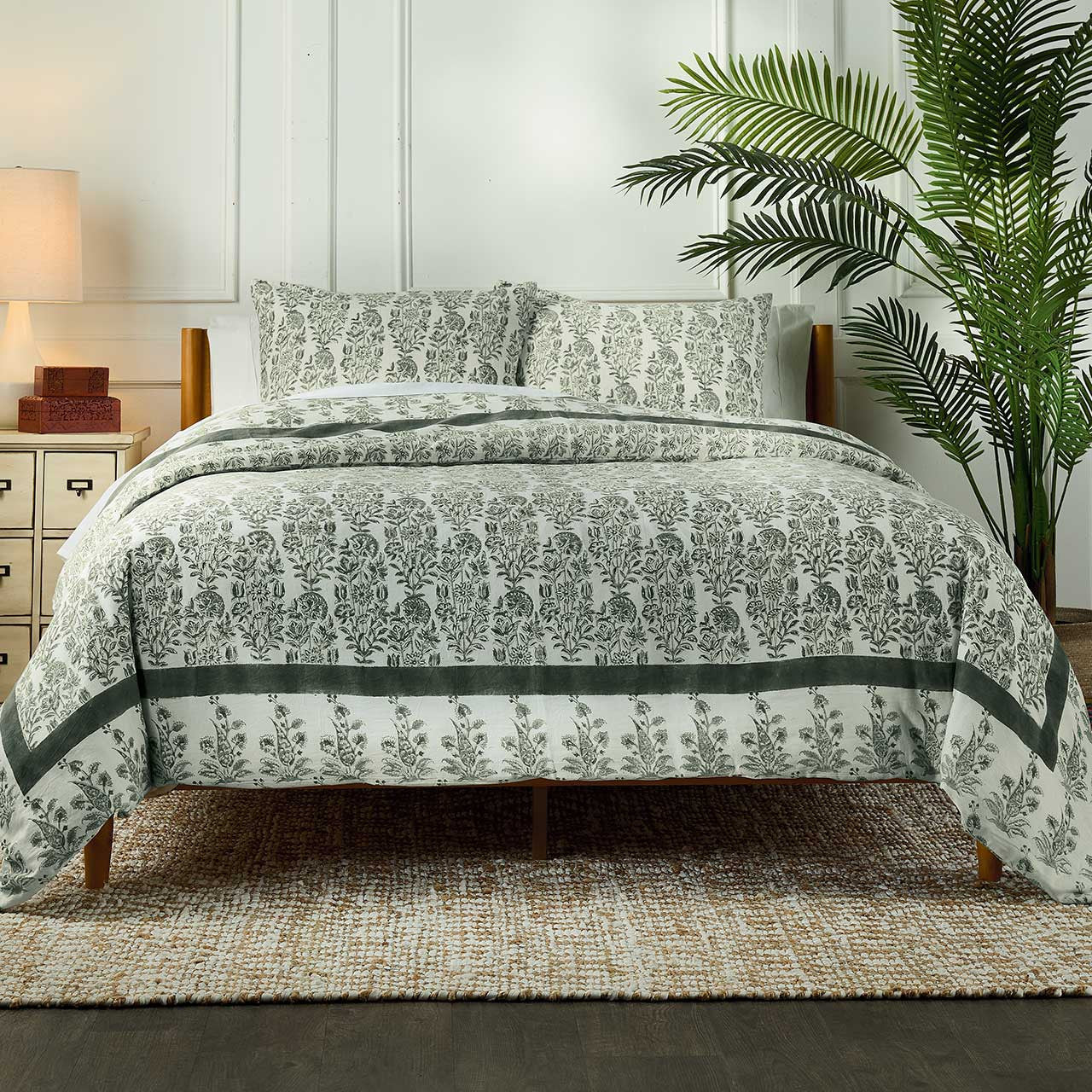 Fern Garden Kalamkari Bedding Set