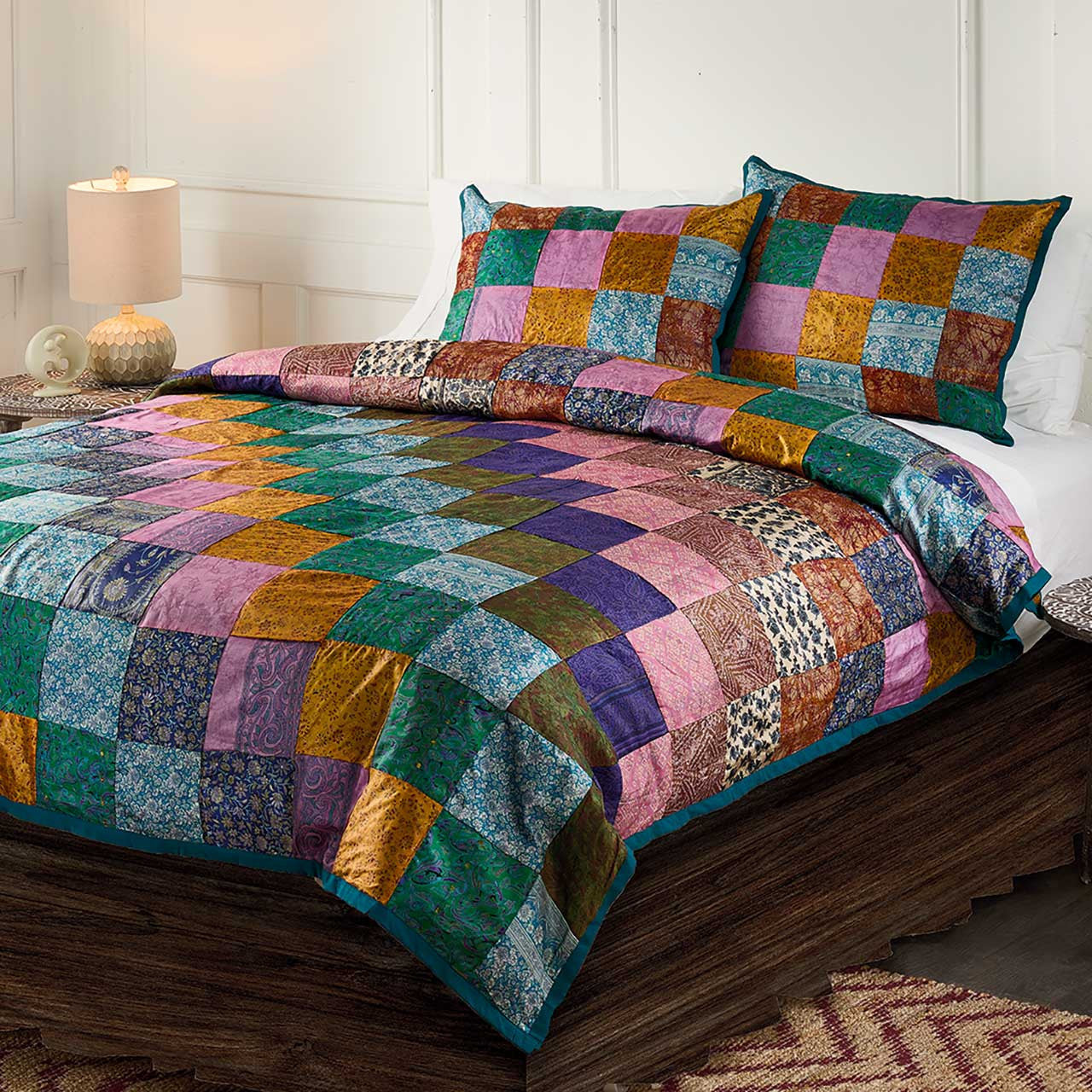 Upcycled Silk Patchwork Bedding Set
