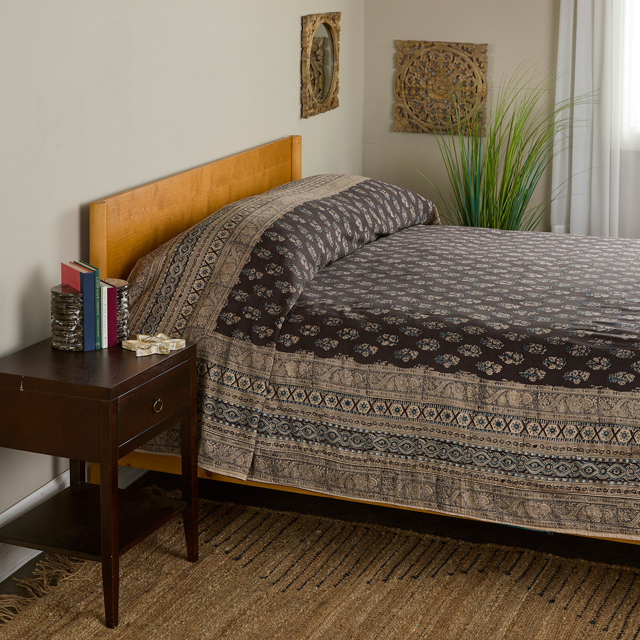 Midnight Bouquet Kalamkari Coverlet
